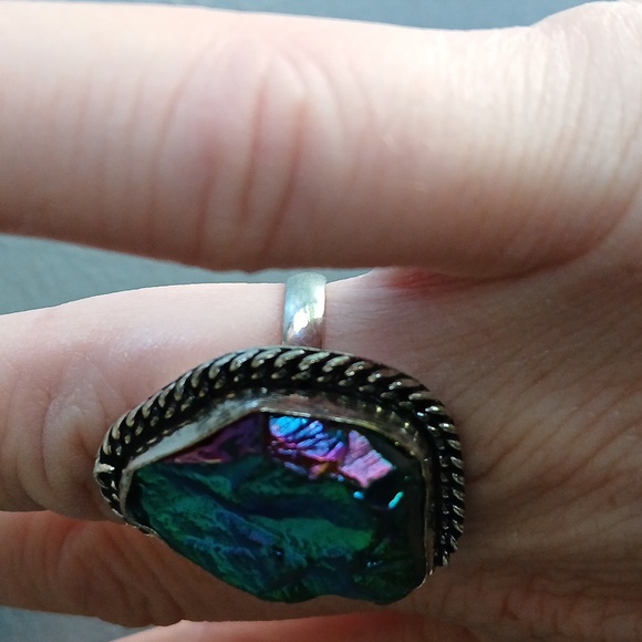 New Rainbow Titanium Crystal Quartz 925 Silver Ring. - Picture 6 of 12